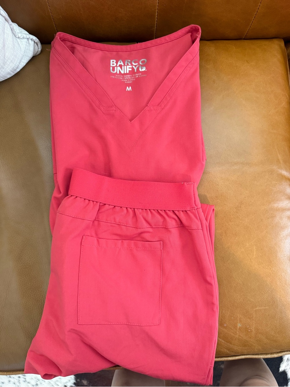 Women’s Red Scrub Set - V-Neck Top & Elastic Waist Pants Barco